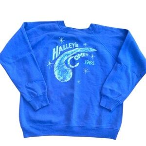 Hanes Blue Crewneck Sweater with Ribbed Cuffs made in USA